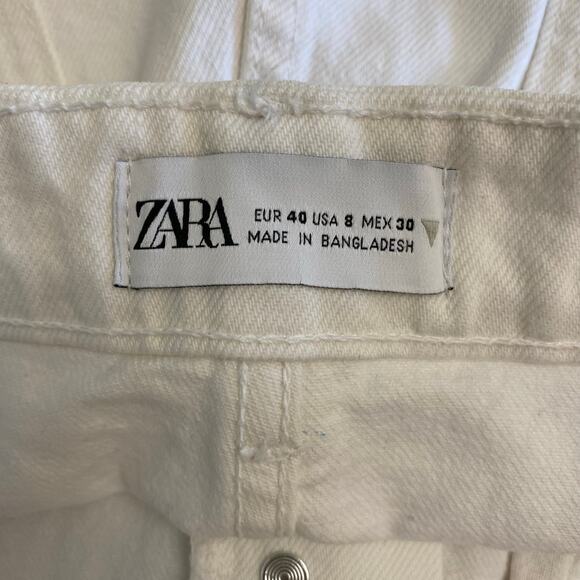 Zara High-Rise Distressed Mom Denim Shorts‎ Womens Size 8 White Streetwear - Picture 2 of 9